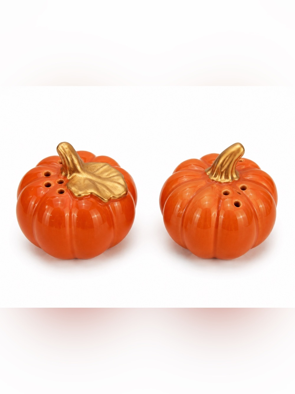 Festive Orange Pumpkin Salt & Pepper Set with Gold Stems